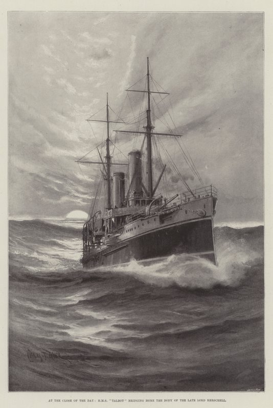 I slutet av dagen, HMS Talbot hämta hem den avlidne Lord Herschells kropp av Charles John de Lacy