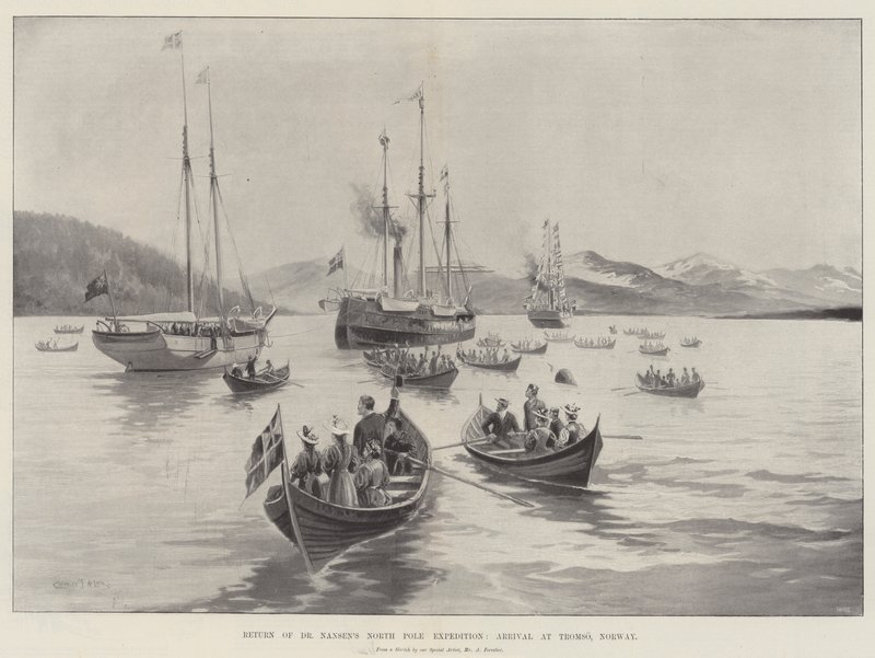 Dr Nansens nordpolsexpedition återvände, ankomst till Tromsö, Norge av Charles John de Lacy