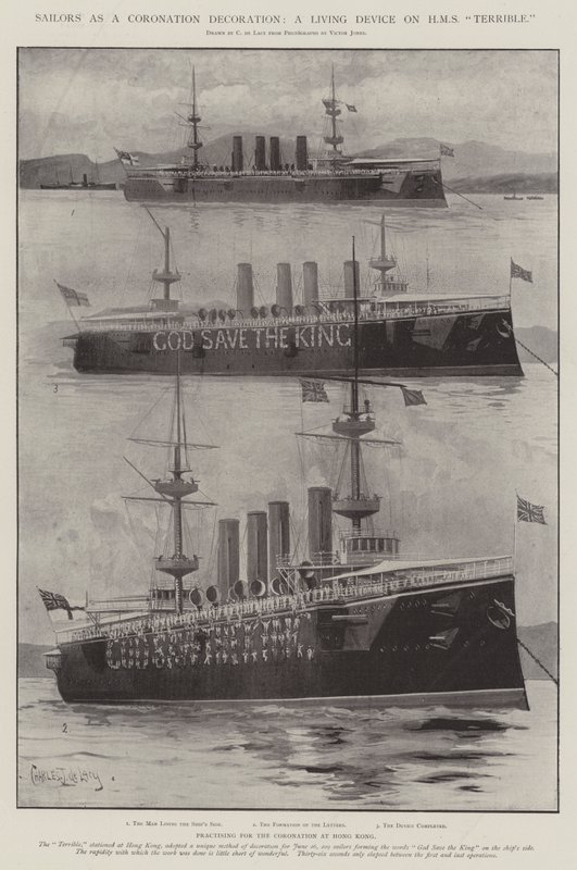 Sjömän som en kröningsdekoration, en levande anordning på HMS Terrible av Charles John de Lacy