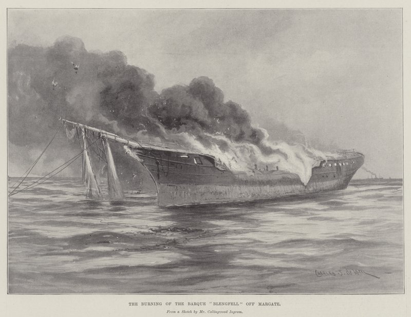 Burning of the Barque Blengfell utanför Margate av Charles John de Lacy