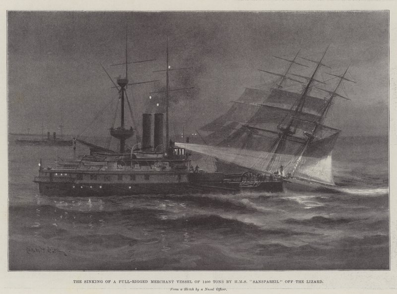 Förlisningen av ett fullriggat handelsfartyg på 1400 ton av HMS Sanspareil utanför ödlan av Charles John de Lacy