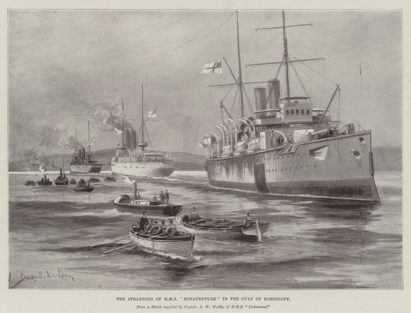 Strandningen av HMS Bonaventure i Korniloffbukten av Charles John de Lacy