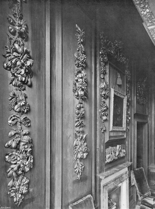 Mästerverk av Grinling Gibbons i Chapel Gallery av Charles Latham