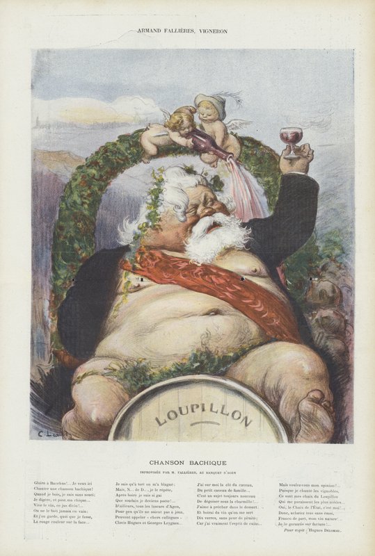 Armand Fallieres, vinmakare. Illustration för Le Rire av Charles Leandre