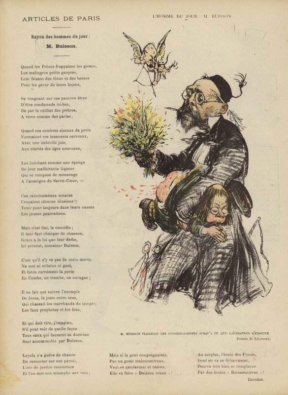Karikatyr av den franske politikern Ferdinand Buisson. Illustration för Le Rire av Charles Leandre