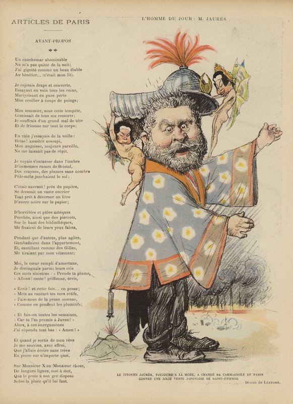 Karikatyr av den franske socialistpolitikern Jean Jaures. Illustration för Le Rire av Charles Leandre