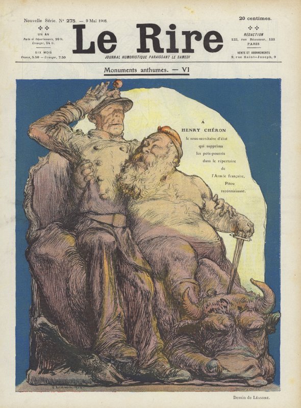 Karikatyr av Henry Cheron, fransk understatssekreterare för krig. Illustration för Le Rire av Charles Leandre