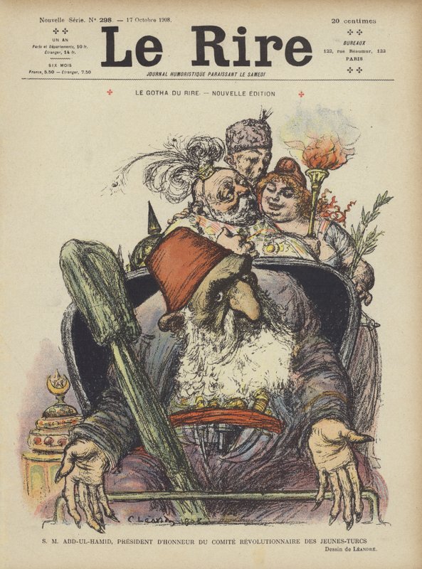 Hans Majestät Abdul Hamid, hedersordförande för Ungturkarnas revolutionära kommitté. Illustration för Le Rire av Charles Leandre