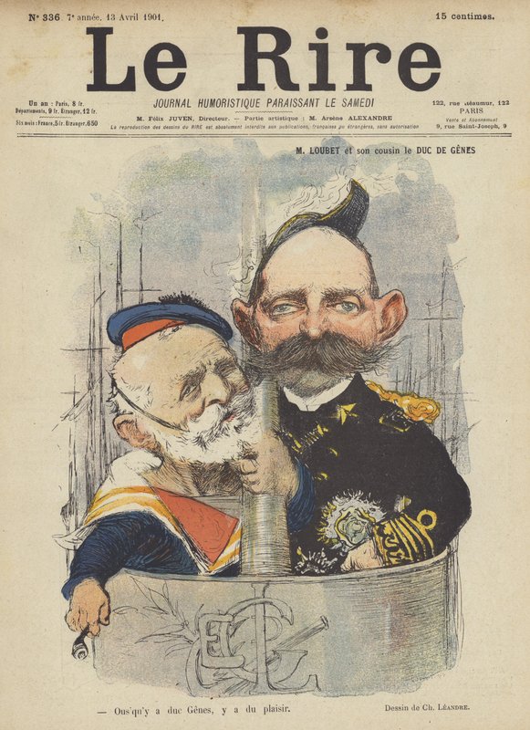 Loubet och hans kusin Duc De Genes, Illustration för Le Rire av Charles Leandre