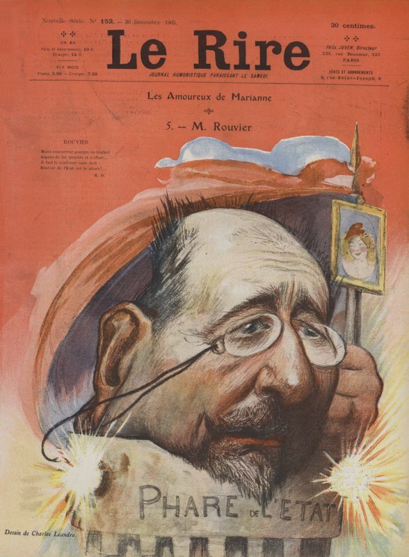 Maurice Rouvier, fransk politiker. Illustration för Le Rire av Charles Leandre