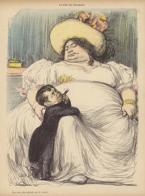 Megalomania, eller hans ögon var större än hans mage (färg litho) av Charles Leandre