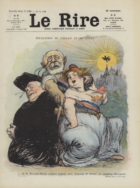 Separation av kyrka och stat. Illustration för Le Rire av Charles Leandre