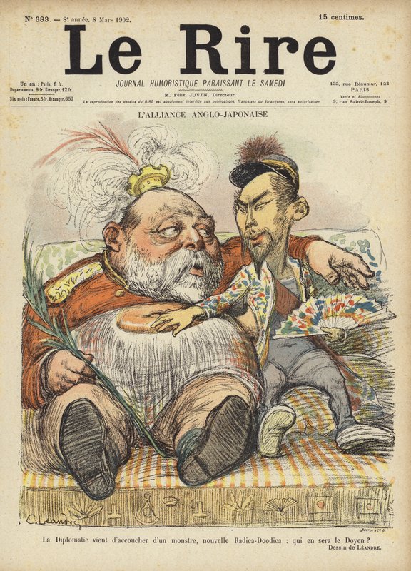 Den anglo-japanska alliansen, illustration för Le Rire av Charles Leandre