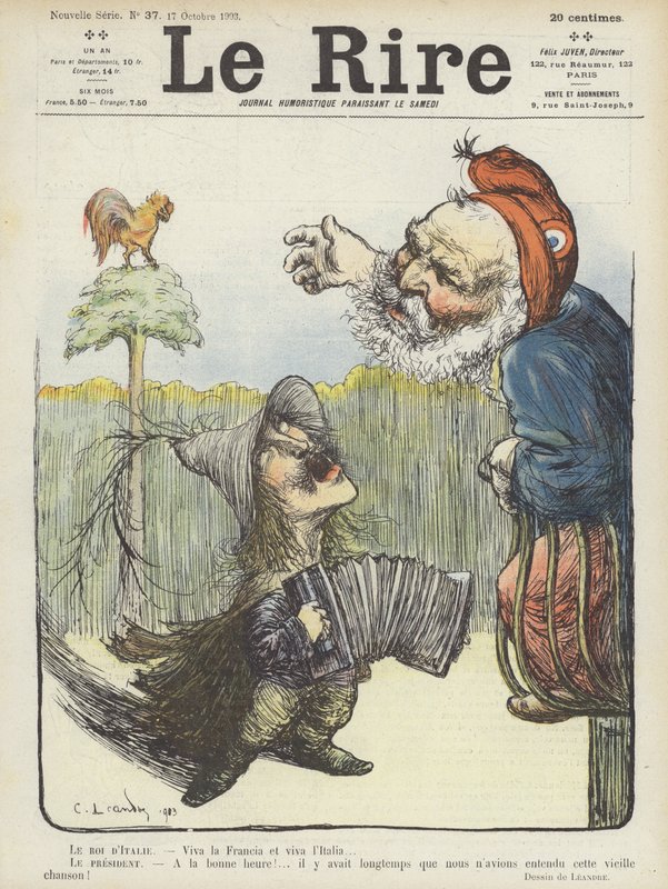 Kungen av Italien och Frankrikes president. Illustration för Le Rire av Charles Leandre