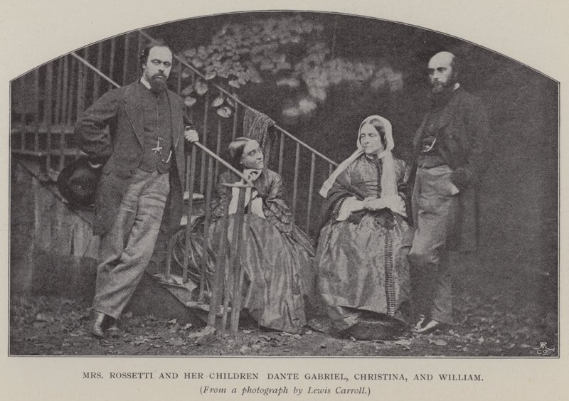 Fru Rossetti och hennes barn Dante Gabriel, Christina och William (s/v foto) av Charles Lutwidge Dodgson
