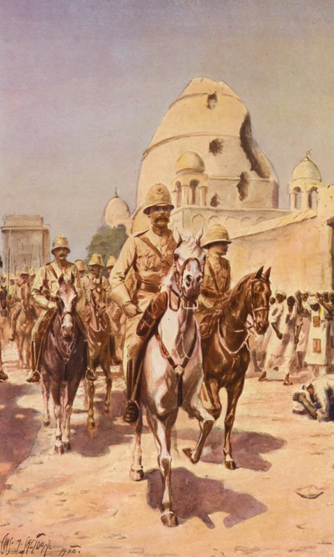 Kitchener vid Omdurman (färglitografi) av Charles Mills (after) Sheldon