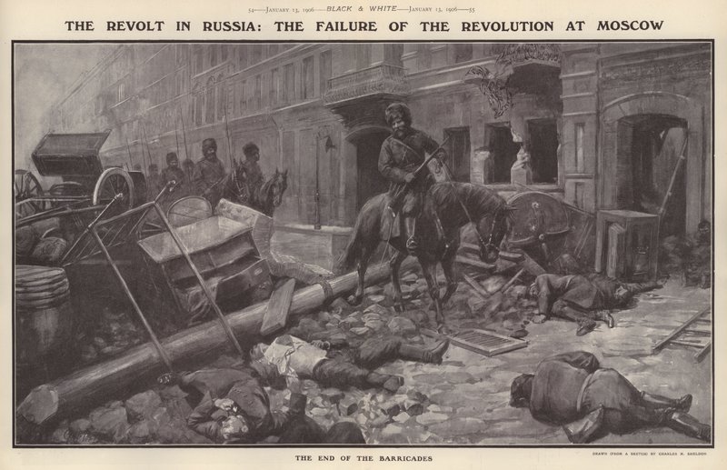 Revolten i Ryssland: Revolutionens misslyckande i Moskva (litho) av Charles Mills (after) Sheldon