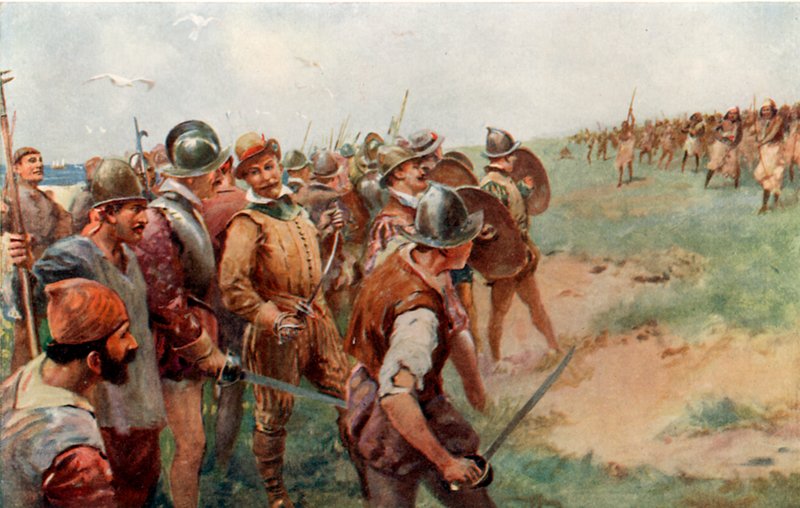 Drakes parti attackerad av patagonierna av Charles Mills Sheldon