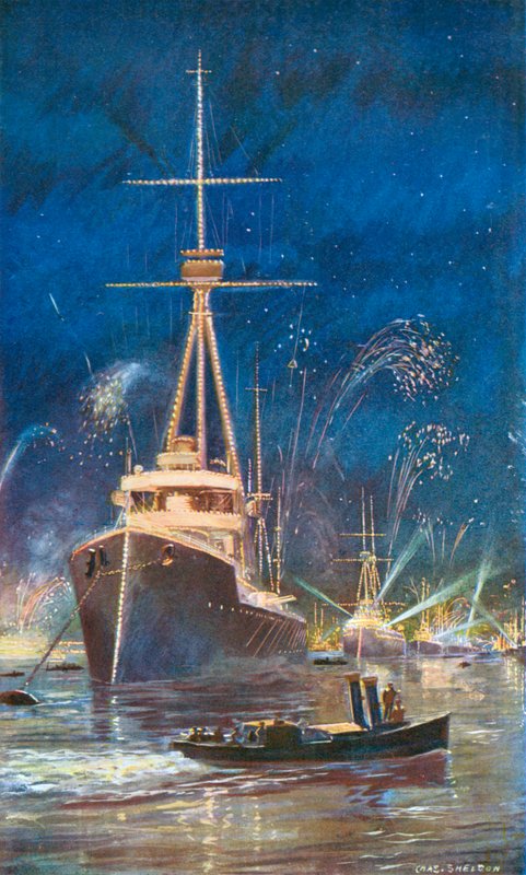 Belysning af flåden i Themsen, 21. juli 1909, swed av Charles Mills Sheldon