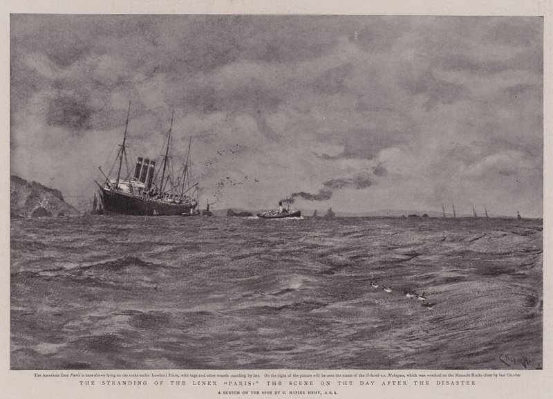Strandningen av fartyget Paris, scenen dagen efter katastrofen av Charles Napier Hemy