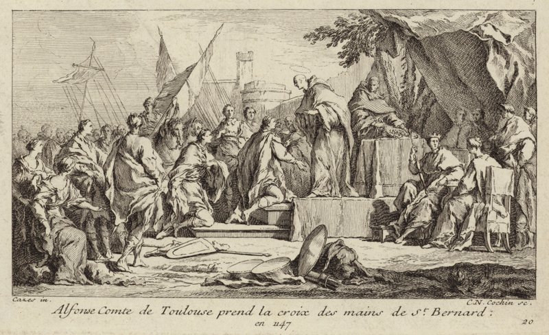 Alfons I, greve av Toulouse, tar korset från Bernard av Clairvauxs hand och lovar att gå med i det andra korståget av Charles Nicolas II Cochin