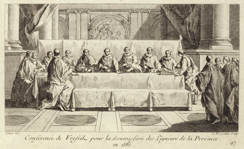 Konferens för inlämning av medlemmar i katolska förbundet i Languedoc av Charles Nicolas II Cochin