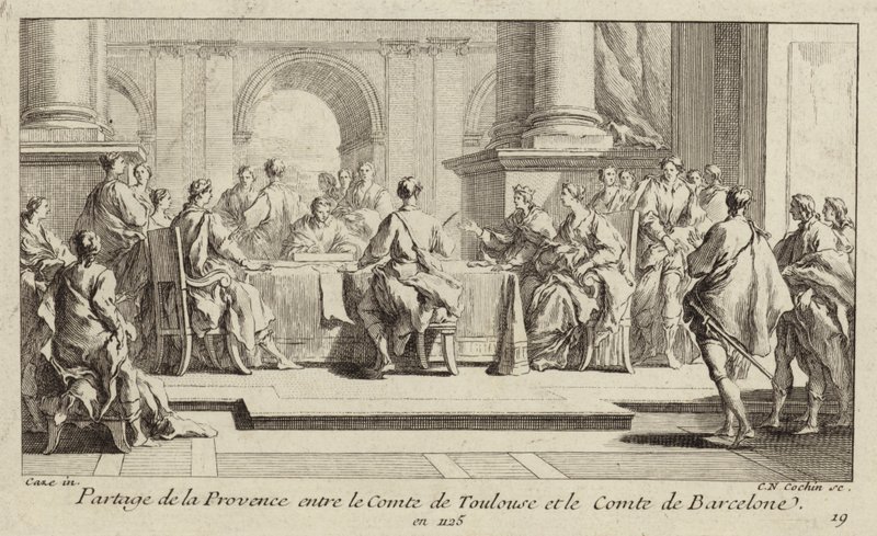 Delning av Provence mellan grevarna av Toulouse och Barcelona, 1125 av Charles Nicolas II Cochin