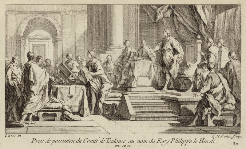 Innehav av grevskapet Toulouse i namn av kung Filip III av Frankrike av Charles Nicolas II Cochin