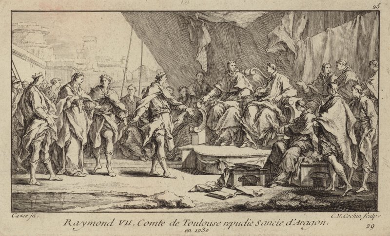 Raymond VII, greve av Toulouse, förnekar sin fru Sancha av Aragon av Charles Nicolas II Cochin