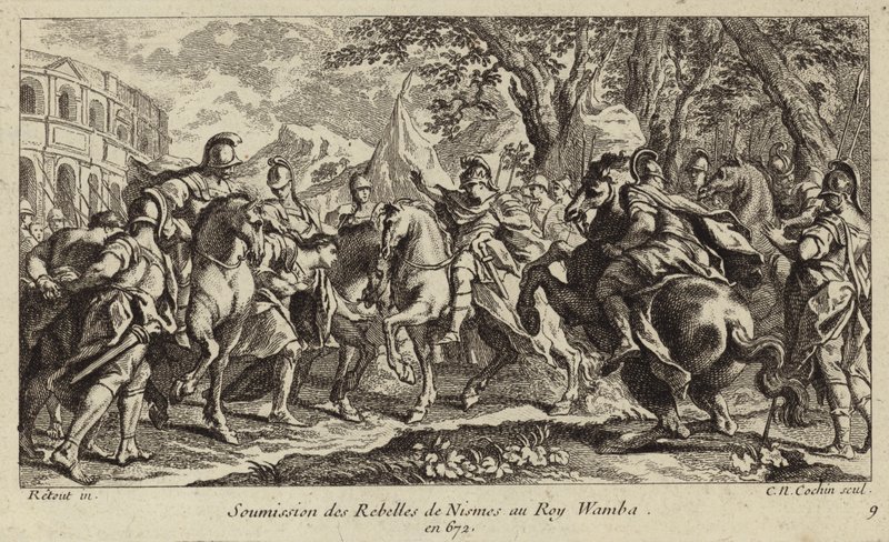 Underkastelse av rebellerna i Nimes till Wamba, visigoternas kung, 672 av Charles Nicolas II Cochin