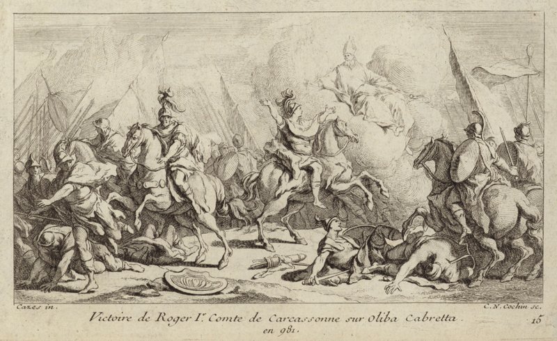 Seger för Roger I, greve av Carcassonne, över Oliba Cabreta, 981 (gravyr) av Charles Nicolas II Cochin
