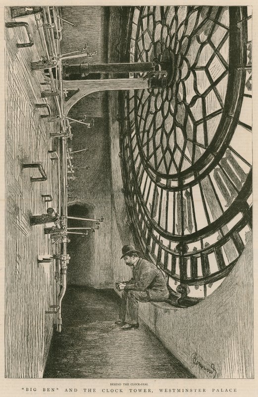 Bakom urtavlan, Big Ben och klocktornet, Westminster Palace av Charles Paul Renouard