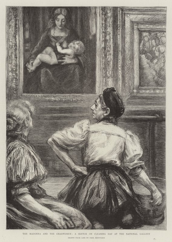 The Madonna and the Charwomen, en skiss på städdagen på National Gallery av Charles Paul Renouard