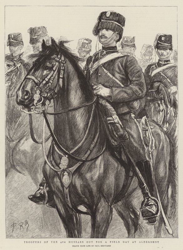 Troopers of the 4th Hussars ute för en Field Day på Aldershot av Charles Paul Renouard