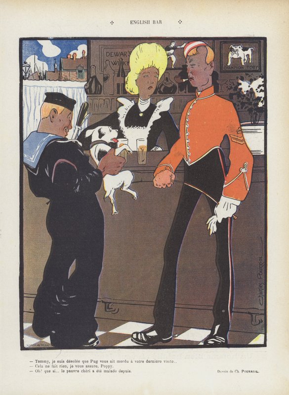 Engelsk bar. Illustration för Le Rire (färg litho) av Charles Pourriol