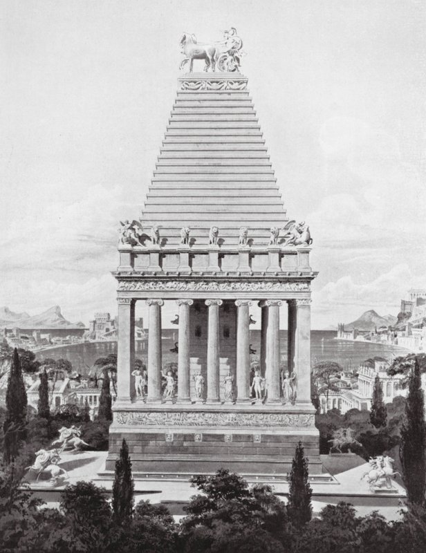 Det ursprungliga mausoleet, ca 353 f.Kr (litografi) av Charles Robert (after) Cockerell