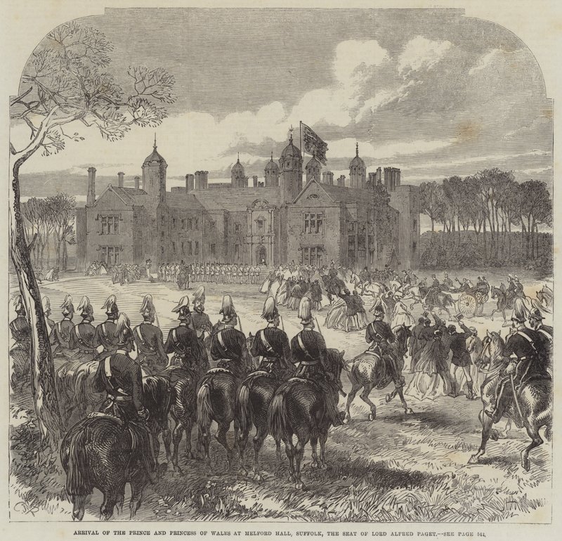 Prins och prinsessan av Wales anländer till Melford Hall, Suffolk, Lord Alfred Pagets säte. av Sir John Charles Robinson