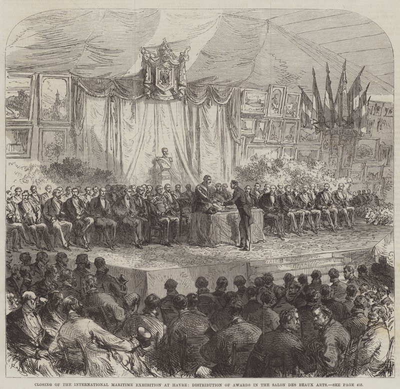 Stängning av den internationella sjöfartsutställningen i Havre, utdelning av priser i Salon des Beaux Arts av Sir John Charles Robinson
