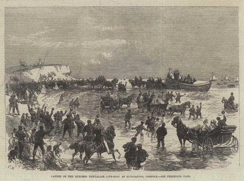 Lansering av den licensierade Victualler-livbåten i Hunstanton, Norfolk av Sir John Charles Robinson