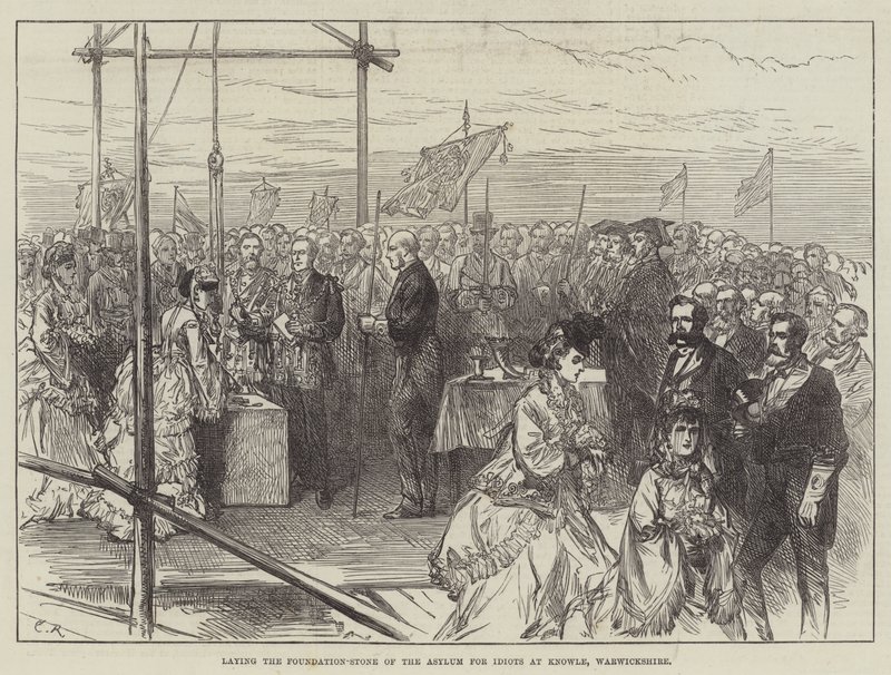 Lägger grundstenen till asylet för idioter i Knowle, Warwickshire av Sir John Charles Robinson