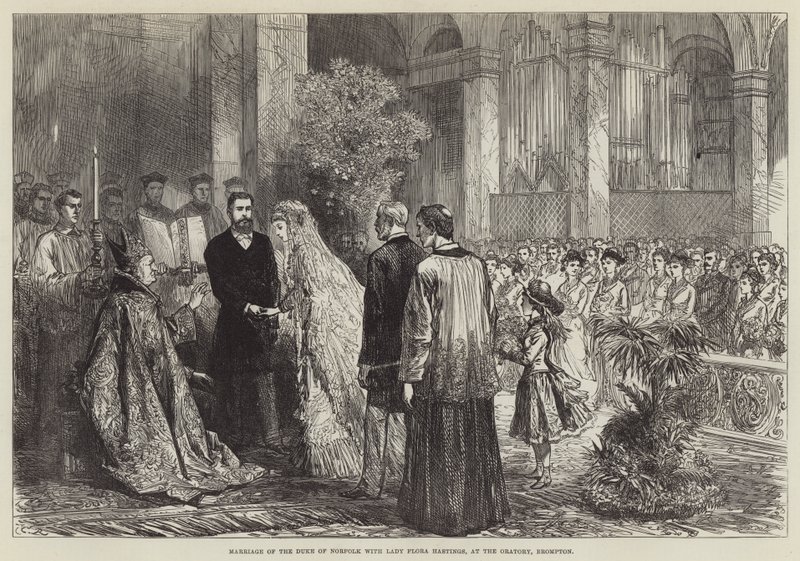 Äktenskap av hertigen av Norfolk med Lady Flora Hastings, på Oratory, Brompton av Sir John Charles Robinson