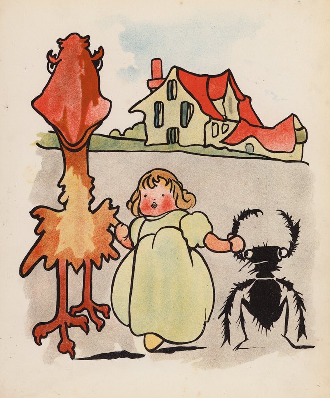 Nonsens: Baby, fågel och skalbagge på promenad (färglitografi) av Charles Robinson