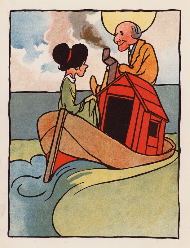 Nonsens: Gammal man och hans dotter hemma på en båt (färglitografi) av Charles Robinson