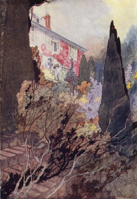Vår sentimentala trädgård: Höst (färg litho) av Charles Robinson