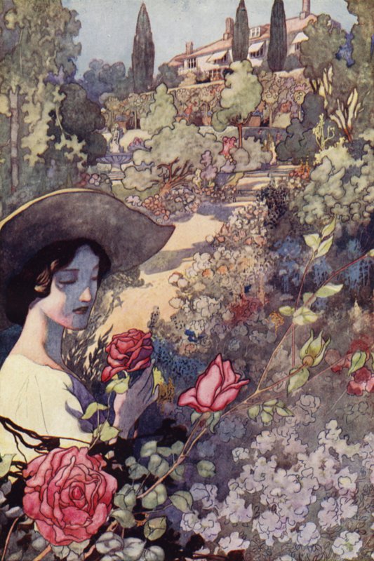 Vår sentimentala trädgård: Sommar (färg litho) av Charles Robinson