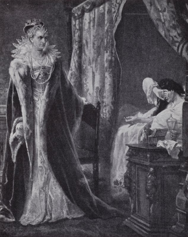 Grevinnan av Nottingham lämnade tillbaka Earl of Essex ring till drottning Elizabeth I, men för sent för att rädda honom från avrättning (litho) av Charles Soubre