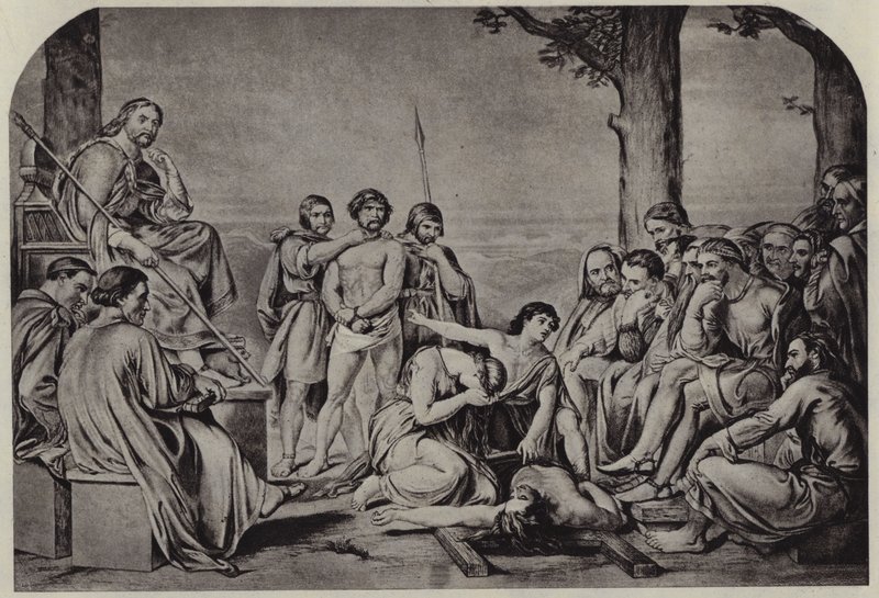 Kärandens överklagande vid den första rättegången av juryn (litho) av Charles West (after) Cope