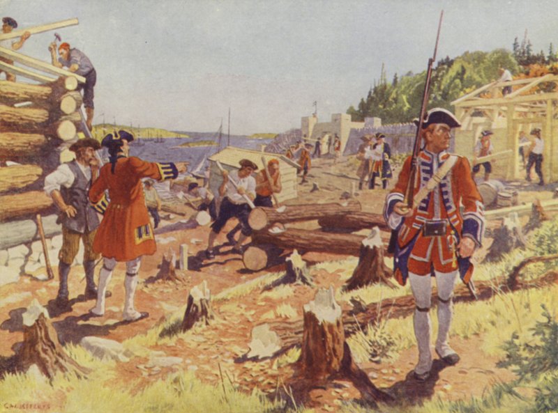 Grundandet av Halifax (färg litho) av Charles William (after) Jefferys