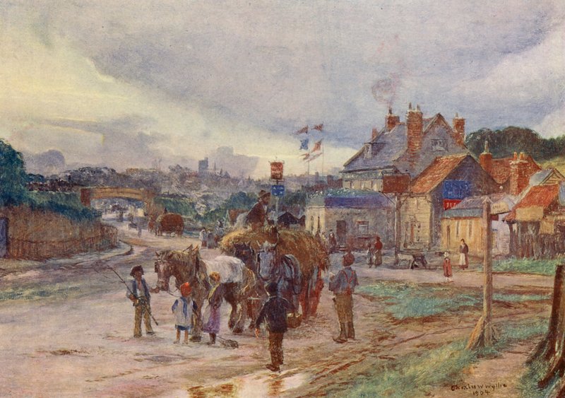 High Barnet, från foten av Barnet Hill (färglitografi) av Charles William Wyllie