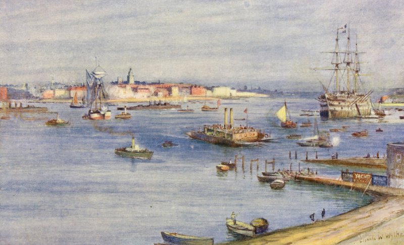 Portsmouth, från Gosport (färglitografi) av Charles William Wyllie